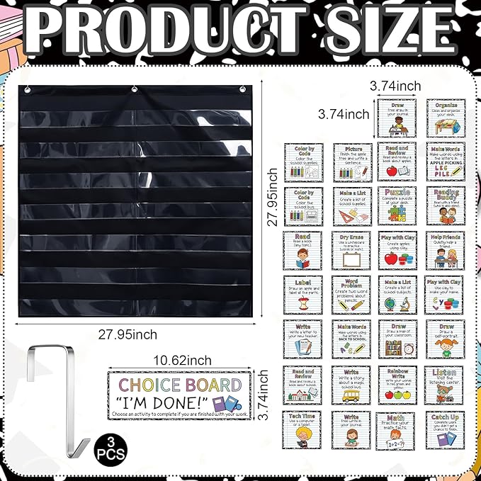SATINIOR 32 Pcs Pocket Chart for Classroom Jobs Daily Schedule Pocket Chart 28 × 28 Inch When I'm Done Charts with Cards for Fast Finisher Activities K 2 School Teacher Back to School Must Haves