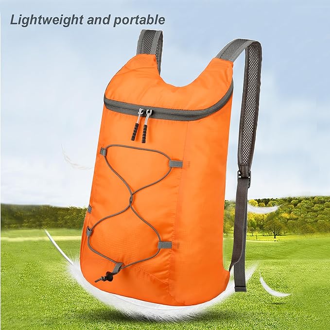levayhill 16L Lightweight Foldable Hiking-Backpack Small Packable-Daypack For Travel,Ultralight Water-Resistant Gym Bag Men Women Easy Carry-on (Orange)