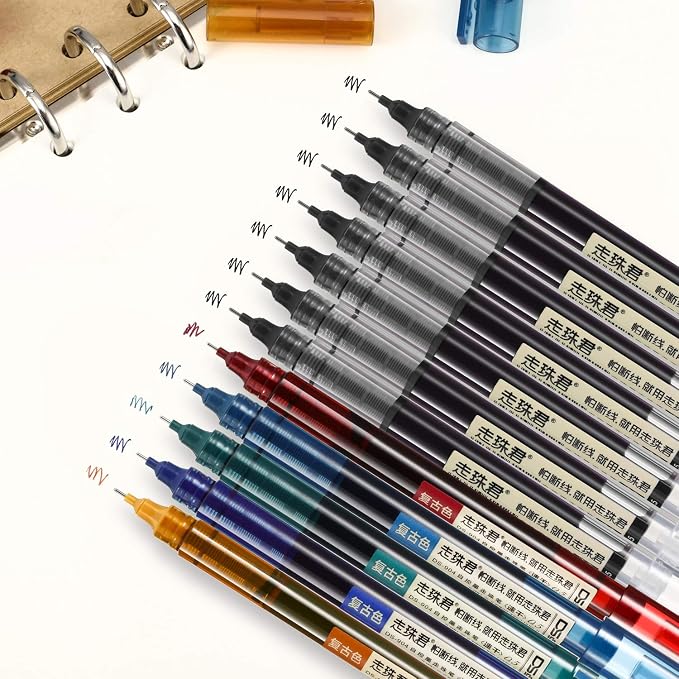 Frienda 12 Pcs Rolling Ball Pen 0.5 mm Japanese Pen,Retro Colors and Black