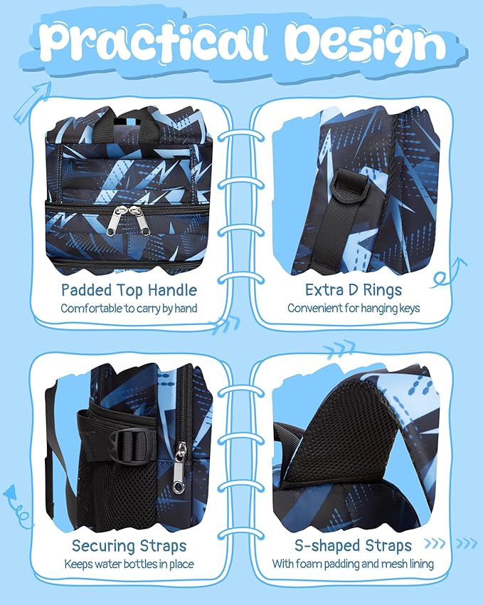 BLUEFAIRY Kids School Backpack for Boys Girls Ages 6-8 8-10 10-12 Elementary Middle School Book Bags with Laptop Compartment Mochilas Escolares para Niños Niñas de 8 10 12 Años (Blue, Geometric)