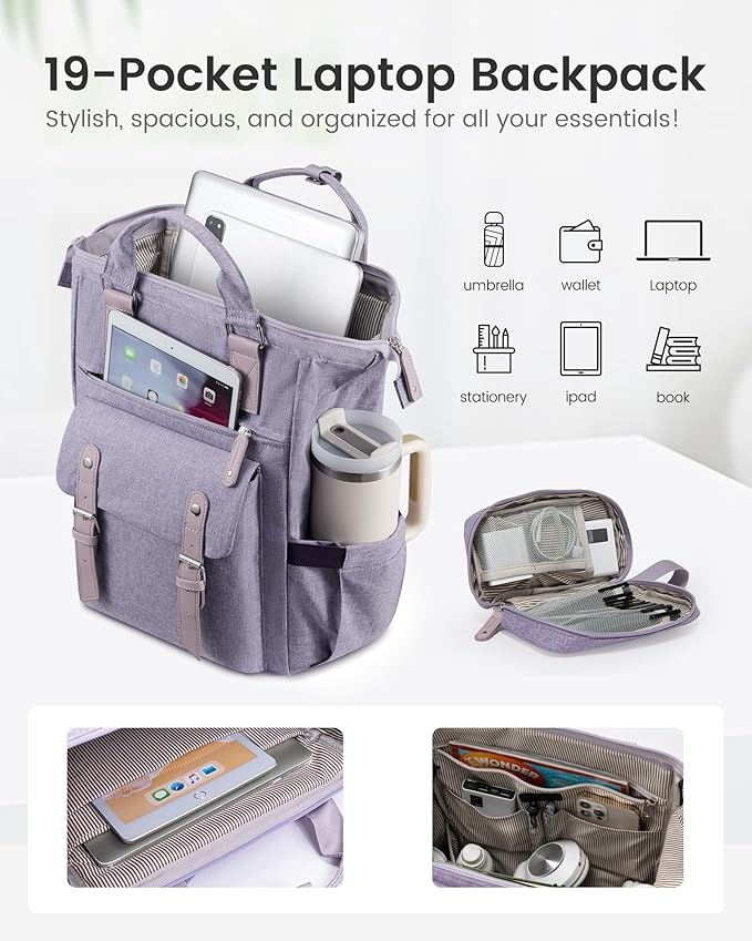 LOVEVOOK Laptop Backpack for Women with Giant Tumbler Holder Pocket,17.3 inch Waterproof Travel Backpack Purse Computer Laptop Bag