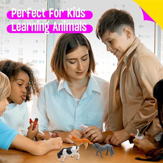 12 Farm Animal Figurines for Kids, Plastic Animal Toys Tiny Portable Farm Creature Figures Playset Montessori Toys Educational Game for Homeschool Preschool Toddler Kids