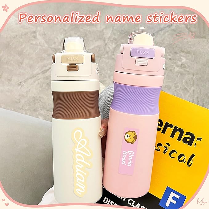 Custom Waterproof Name Stickers for Water Bottles, Personalized Daycare Name Tags, Name Labels for Cups, Food Containers, Lunch Boxes, Laptop and School Supplies (Animal Lace)