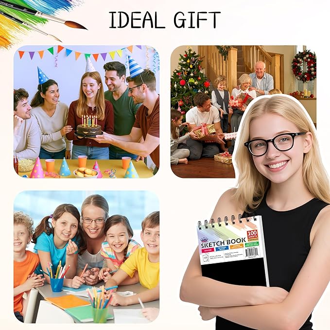 WINNER 5.5" x 8.5" Sketch Book, 400 Sheets Top Spiral Bound Sketch Pad, 68lb/100gsm White Acid Free Drawing Paper, Art Supplies for Kids Adult Beginners Artists, 4 Pack