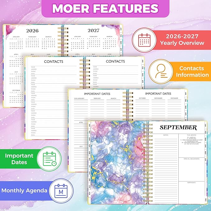 Planner 2026-2027, 18 Month Weekly and Monthly Planner, Jan. 2026 - Jun. 2027, 9" x 11.6" A4 Large Hardcover Calendar Planner with Page Tabs, Separator Page, Inner Pocket, Bookmark, Stickers, Sticky Note Set