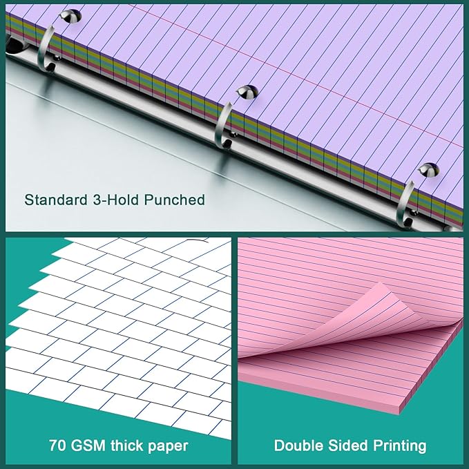 Note Pads 8 X 10.5 Loose Leaf Paper, 120Sheets, 3 Hole Punched Lined Paper, College Ruled 8 X 10.5 Notebooks, 10-1/2" X 8 Binder Writing Pads, Filler Paper For Engineering, Office, School Supplies