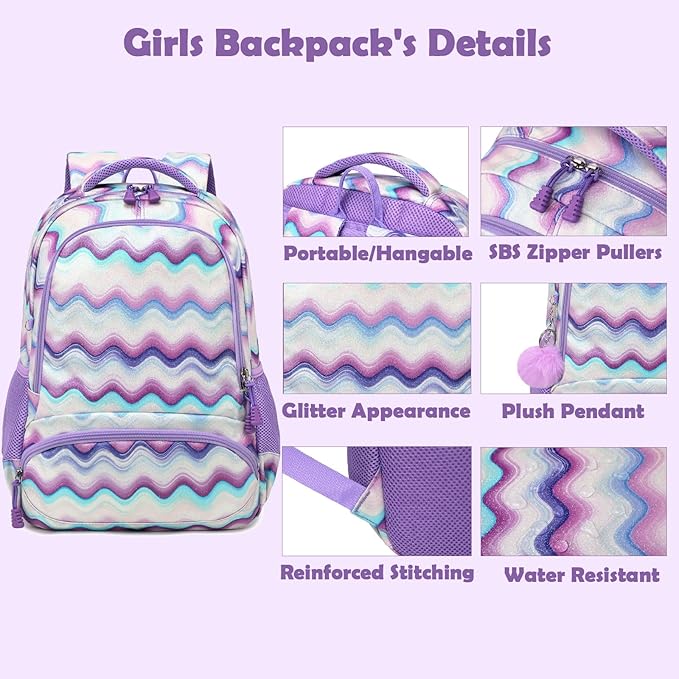 Kimwadalh School Backpack for Girls, Backpack with Lunch Box Pencil Case for Preschool Elementary High School Girls Boys