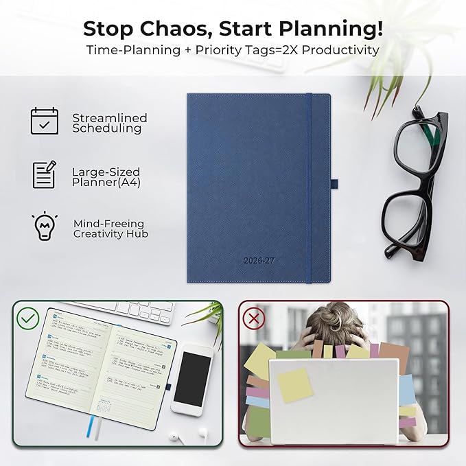 Weekly Monthly 2026-2027 Planner (July 26-Dec 27),11.5"x8.5",18 Months Agenda Plan with Month Tabs & Pocket,Expenses/Note Pages, Academic Calendar with Vegan Leather Cover,Blue