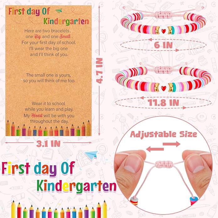 Back to School Supplies, First Day of Kindergarten Bracelet, Back to School Bracelet Mommy and Me, Prek Matching Wish Bracelets Set, Adjustable Bracelet for Boys Girls Gifts Stuff Bulk