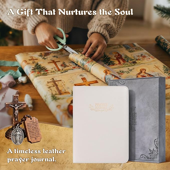 Ospelelf Leather Prayer Journal for Women with Zipper Closure, Portable Travel Size Bible Notebook with Storage Pockets, Undated 3 Months Devotional Diary for Christian Gift, Gratitude Prayer Book, White