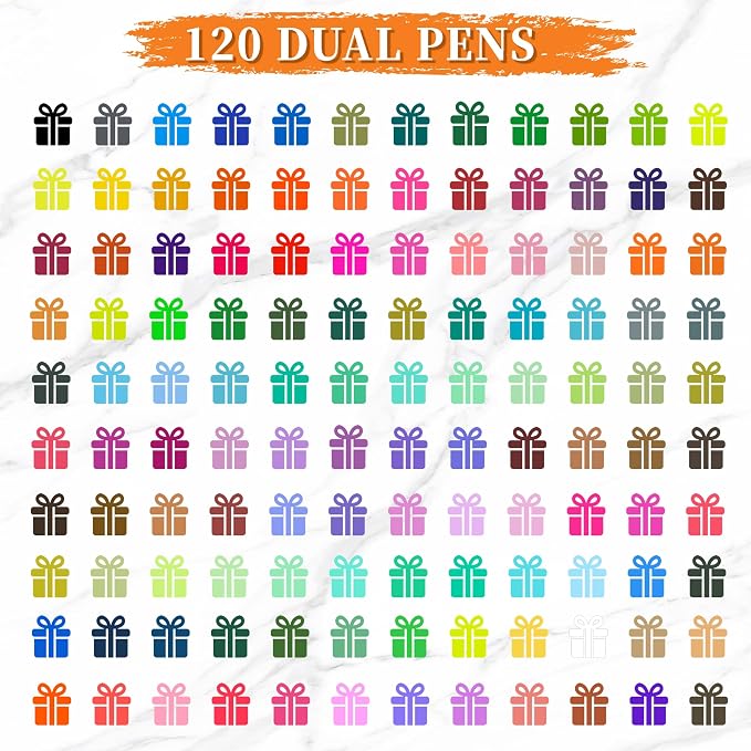 Brush Pens for Adult Coloring Books, 120 Colors Dual Tip Art Markers – Fine Tip for Outlining + Brush Tip for Coloring, Water-Based Non-Bleeding Markers for Journaling, Calligraphy, Hand Lettering