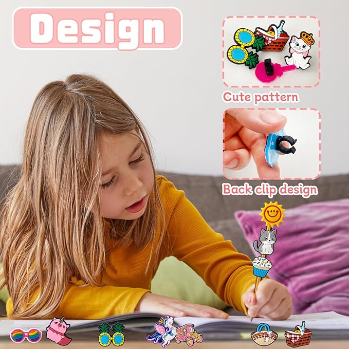 Zddaoole 100 Pcs Cute Pencil Topper Decoration,Bulk Random Pencil Topper Accessories,Different Pencil Clips Decorations for Pupil/Junior Students Gifts,Awards,Prize