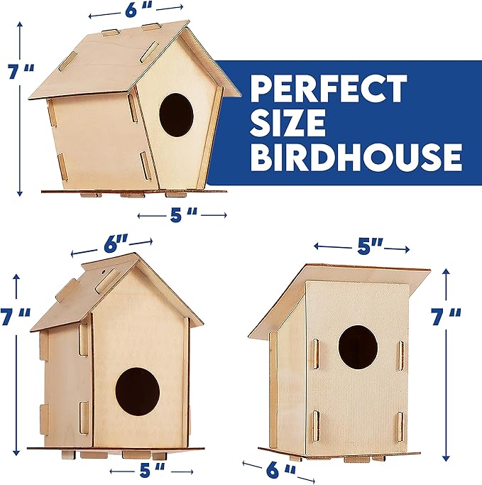 CRAFTY HAPPITOYS Birdhouse Kit - 15 Unfinished Wood Bird Houses for Children to Paint - Wood Craft Project Kits for Kids - Wooden Arts & Craft for Girls & Boys