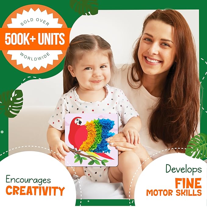 jackinthebox Poke Poke Art – Animals Theme, Mess-Free Fabric Art and Craft, Flower Pressing Kits, Gift for Kids, Gift for Girls and Boys Ages 4 5 6 7 8