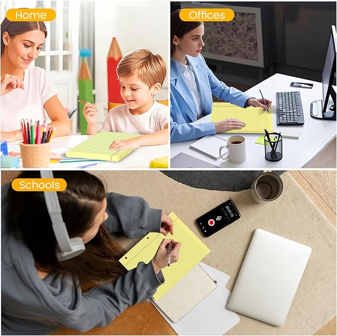 Yellow Loose Leaf Paper 100 Sheets Colored Filler Paper 8 * 10.5 College Ruled Paper 3-Hole Punched Paper for 3-Ring Binders Notebook Lined 8" x 10.5"