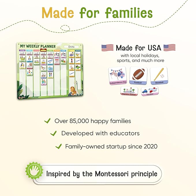 LIKARTO Visual Schedule for Kids - 2-in-1 Weekly + Daily Schedule - Magnetic Schedule with 188 Magnets and Magnetic Backing - Chore Chart Kids - Routine Chart for Toddlers, Autism, ADHD - Green