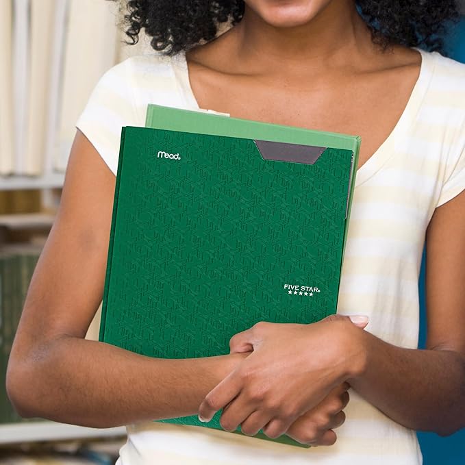 Five Star 2-Pocket Folder, Plastic Folder with Stay-Put Tabs and Prong Fasteners, Holds 8-1/2" x 11" Paper, Forest Green (72111)