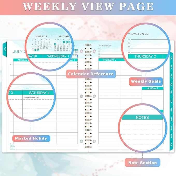 Student Planner 2026-2027 - July 2026 - June 2027, Weekly Monthly Planners for Students, 11"x 8.3", Lesson Planner with Stickers