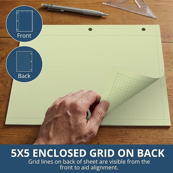 Roaring Spring Engineering Loose Leaf Filler Paper, 8.5"x11", 500 Sheets Per Pack, 5-pack (2500 Sheets) 15# Green Tinted Paper, Computation Paper, Proudly Made in The USA, Heavyweight Backer Board