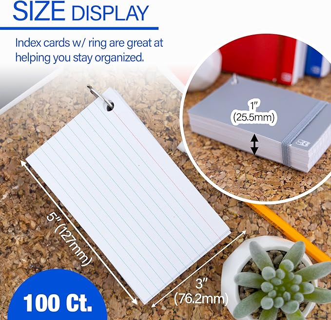 BAZIC Products Index Cards 3x5 Inches, Index Cards with Ring Poly Cover, White Ruled, 100 Count, Flash Cards Notecards for Studying Learning Student School College Office, 4-Pack
