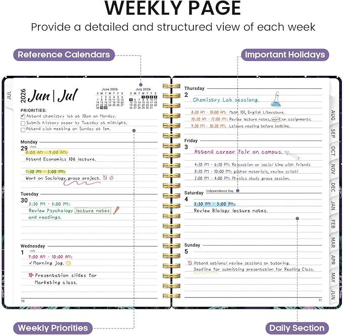 Planner 2026-2027, Academic Monthly and Weekly Calendar Planner for Women, July 2026 - June 2027, Hardcover Pretty Agenda Planner Book with Tabs, Spiral Daily Organizer for School Office Home Supplies, 8.5" x 11" - Enchanted Fungi