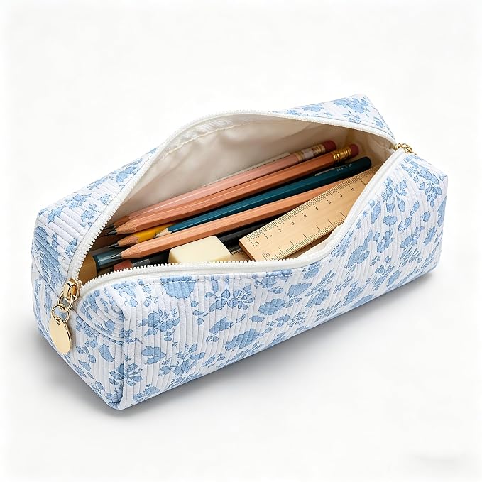 Pencil Case, Pencil Pouch for Women, Pencil Case Small, Pencil Pouch Aesthetic (Blue floral)