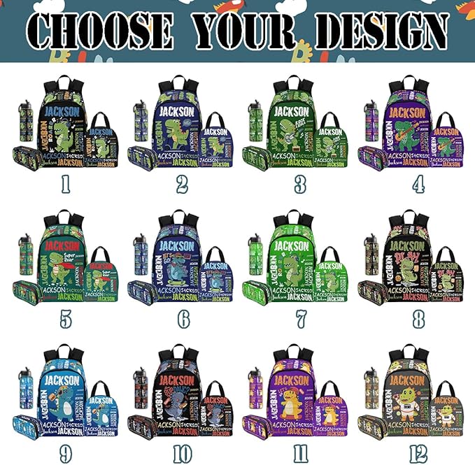 M YESCUSTOM Custom Toddler Boys Backpack with Name, Black Green Animal Personalized Backpack for Kids Preschool Kindergarten Bookbag with Lunch Bag Set