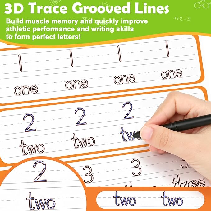 Magic Grooved Writing Practice for Kids Age 3-5, Reusable Grooved Handwriting Practice Kindergarten Workbooks for Kids Ages 3-8, Preschool Learning Activities, Tracing Books Gifts for Boys Girls