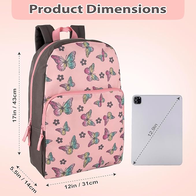Trail maker Fun School Backpack for Elementary Middle School Girls and Boys | 17 Inch Printed Backpacks for School Kids, Travel (Big Bold Butterflies)