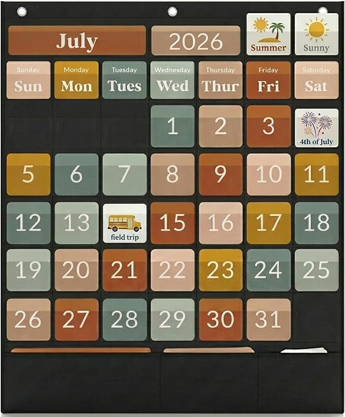 The Ultimate Classroom Calendar Pocket Chart for Kids - Beautiful Calendar with Educational Cards for Easy Learning - Fun Boho Classroom/Teacher Must Have Supplies That Fits Nicely w/Any School Decor