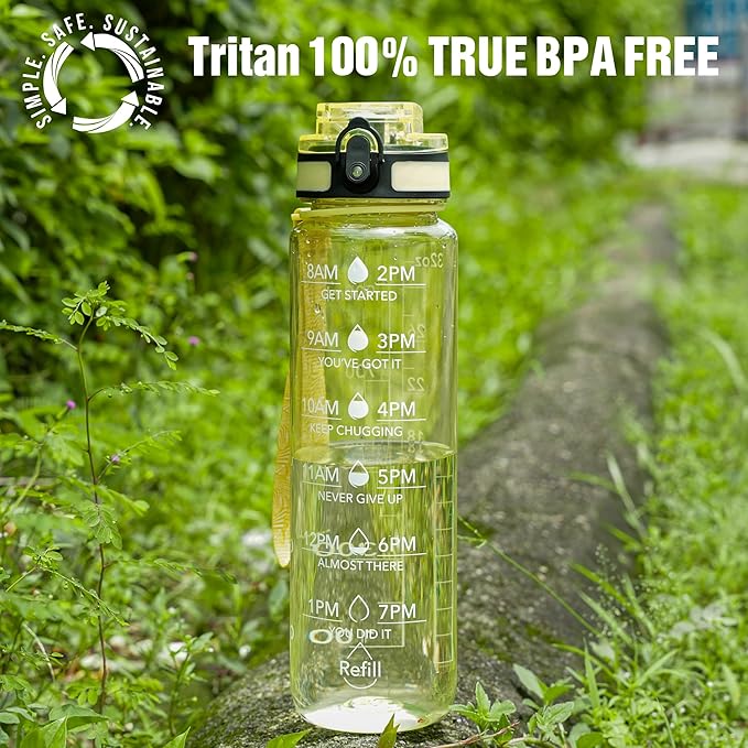 OLDLEY Water Bottle, 32oz Motivational Sports Water Bottle with Time Marker - Times to Drink - Tritan, BPA Free, Wide Mouth Leakproof, Anniversary Birthday Gifts for Men Women,Clear Star (1 Bottle)