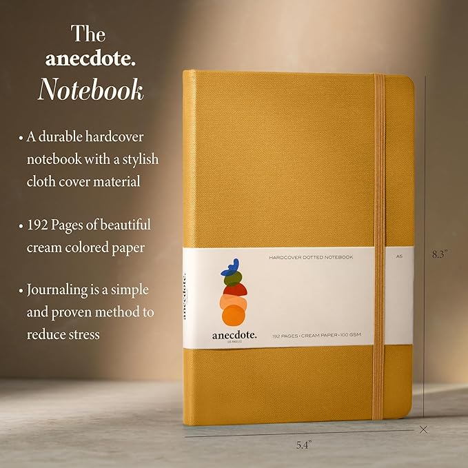 ANECDOTE. Dotted Journal Notebook, 192 Pages, A5 size: 8.3" x 5.4", Thick 100 GSM Paper, Dotted, Hardcover. Journal for Women and Men, Perfect Notebook for School, Work and Travel (Mustard)