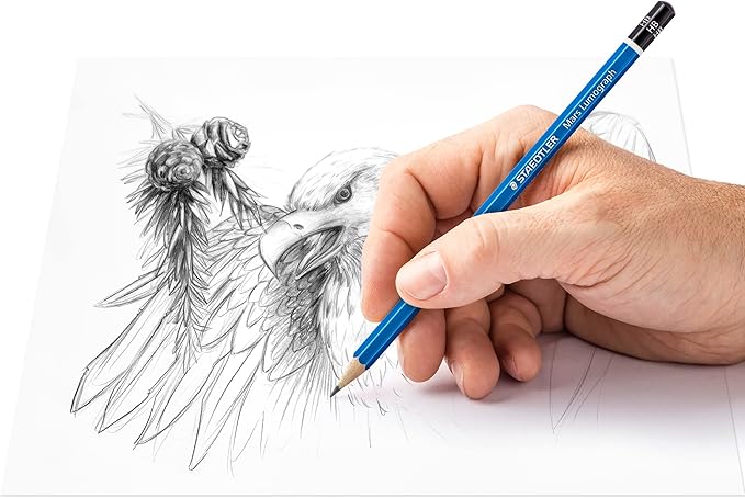 STAEDTLER Mars Lumograph Graphite Artist Sketching Set, 6 Pencils (6B, 4B, 2B, B, HB, 2H), Mini Mars Plastic Eraser, Metal Sharpener