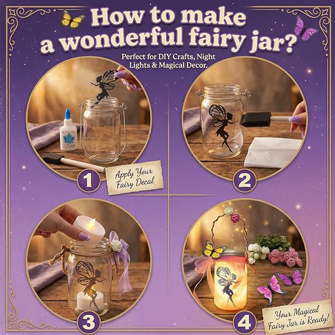 Alritz Fairy Lantern Craft Kit, Gifts for Kids Girls, Remote Control Mason Jar Night Light, DIY Garden Decorations Art Project Ornaments, Creative Activities Birthday Ages 4 5 6 7 8 9 10 11+