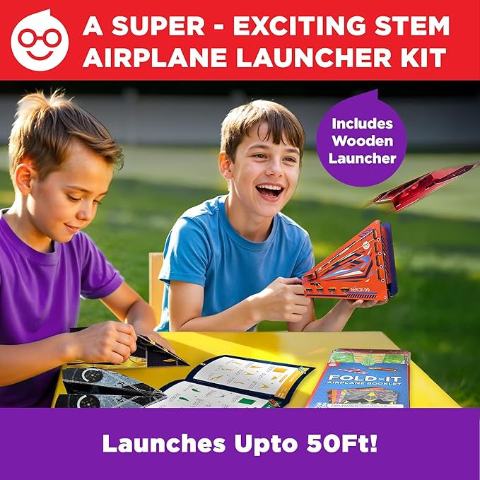 Doctor Jupiter Paper Airplane Book Kit with Launcher for Kids Ages 6+ | STEM Toys, Birthday Gift Ideas for 6,7,8,9,10,11,12 Year Old Boys | DIY Craft Activities, 50+ Paper Airplanes