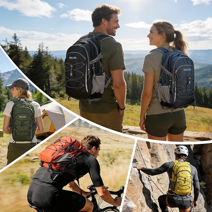 RealCool 20L Lightweight Hiking Backpack, Waterproof Daypack for Camping | 210D tear-resistant nylon, breathable shoulder and back panel, Multi-Compartment,hydration system,reflective strip,bungee net