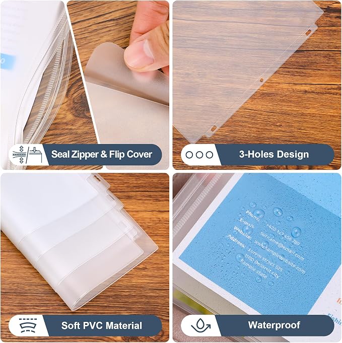12PCS Letter Size Binder Pockets, 3-Hole Loose Leaf Insert Bag