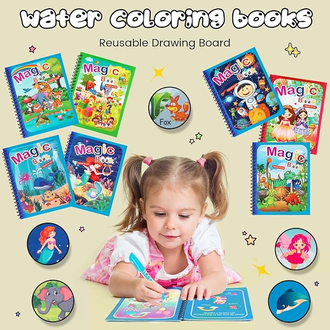 8 Pack Water Coloring Books, Reusable Water Painting Books with Dinosaur Animal for Toddlers Coloring Book for Toddlers Gifts, Toddler Travel Toys