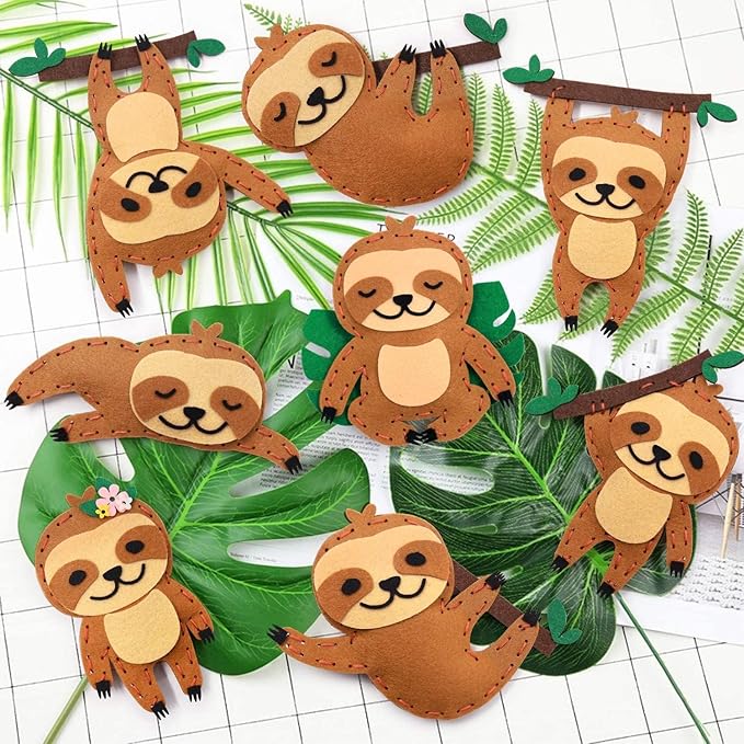 CiyvoLyeen Kids Sewing Kit Crafts – DIY Sloth & Jungle Animal Felt Crafts Sewing Set for Girls & Boys Ages 8–12 Learn to Sew 8 Cute Animal Projects