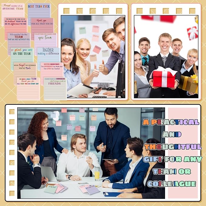 Yinder 24 Pcs Inspirational Sticky Notes Cute Motivational Sticky Notes Pad End of Year Employee Appreciation Gifts Bulk for Teacher Nurse Coworkers Office Supplies 3 x 3'' (Team,Elegant)