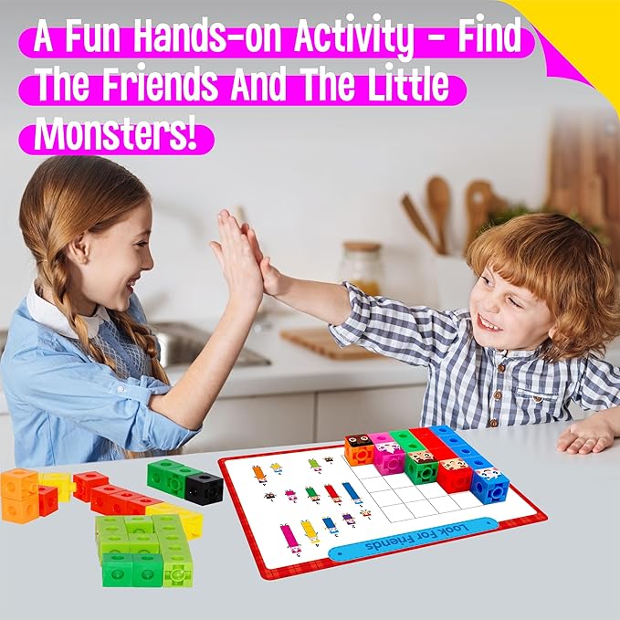 Math Linking Cubes, 100 Math Cube Manipulatives with 30 Learning Activities plus 192 Reusable Stickers, Number Counting Blocks Snap Linking Math Counters, Fun & Educational Pre-K Counting Blocks