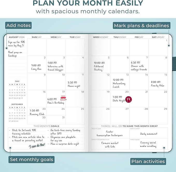 Clever Fox Dated Hourly Weekly Planner 2026 – Daily, Monthly & Yearly Agenda Organizer with Time Slots – Hardcover Journal, A5 Size (Dark Teal)