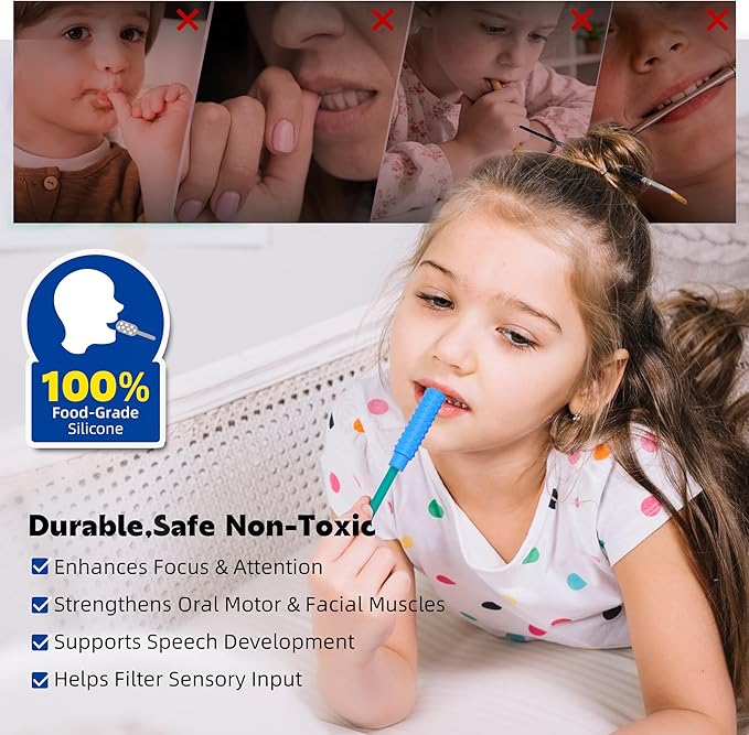 5-Pack Chewable Pencil Toppers for Sensory Kids,Silicone Pencil Top Covers for Autism, ADHD,SPD or Special Oral Motor Needs,Chewing Stim Tools Fidget Aid Focus for Student,Boys and Girls