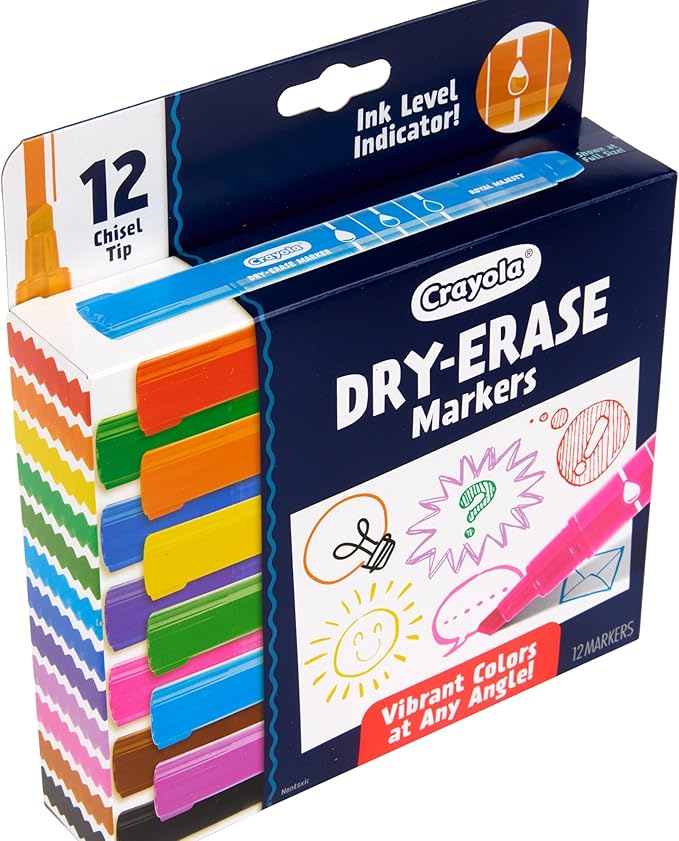 Crayola Take Note Dry Erase Markers for School (12ct) Essential Easter Basket Stuffers, Chisel Tip Whiteboard Markers, Spring Craft Supplies for Teachers, Low Odor (Pack of 2)
