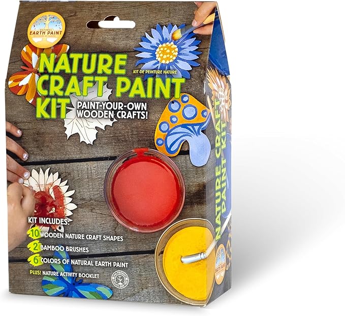 Nature Craft Paint Kit | 10 wooden nature shapes | 2 bamboo brushes | 6 colors of non-toxic washable paint | Sustainable & Eco-Friendly | Zero-waste & Plastic-Free