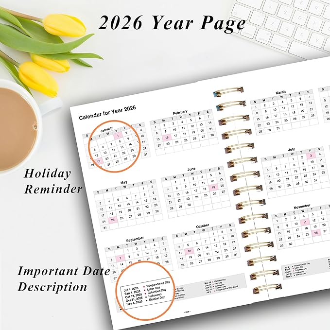 2026 Weekly and Monthly Planner, From January 2026 to December 2026, 5.5" x 8.5" Daily Planner for Productivity, Goal Setting & Time Management, Organizer for Work & School - Yellow Hard Cover