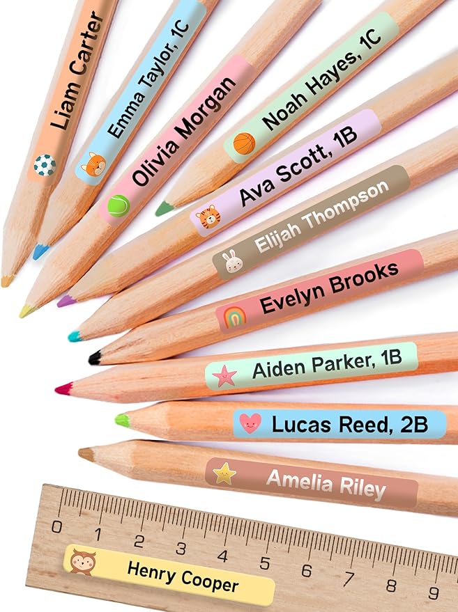 StiKiddo® Personalized Kids Name Labels for Pencils Orange [225pcs] - Name Stickers for School & Daycare - Pencil Waterproof Name Stickers - Children Name Stick On Labels for Pens (2.0”x0.3”)
