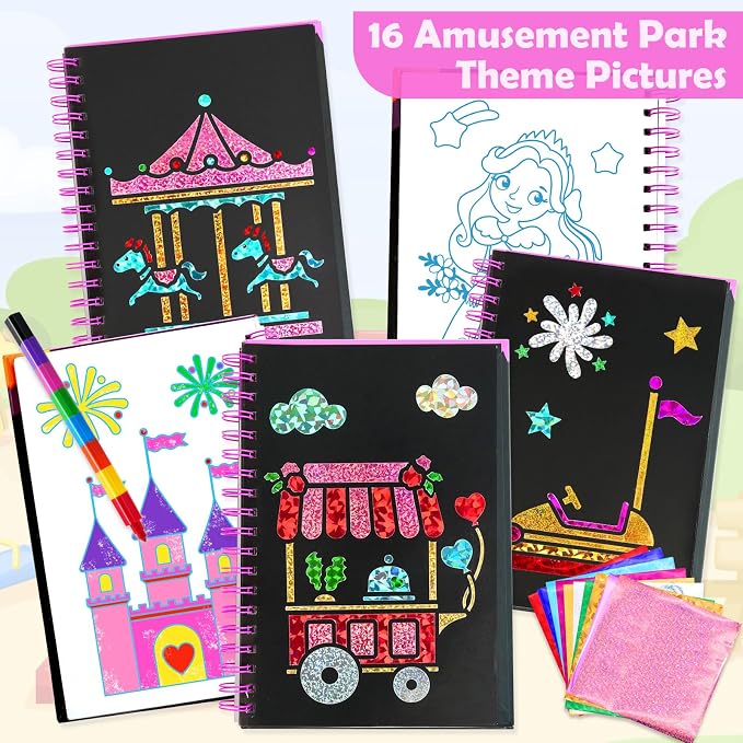 FUNNYB&G Mess-Free Foil Art Craft for Girls Ages 4-10, Kids Birthday Gift