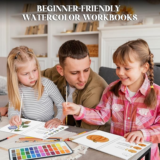 5Pcs Watercolor Workbook, Beginner-Friendly Water Coloring Book with 36 Colors Paint, Watercolor Paper, Watercolor Painting Kit - Beginner Friendly Watercolor Workbook with Step by Step for Adults
