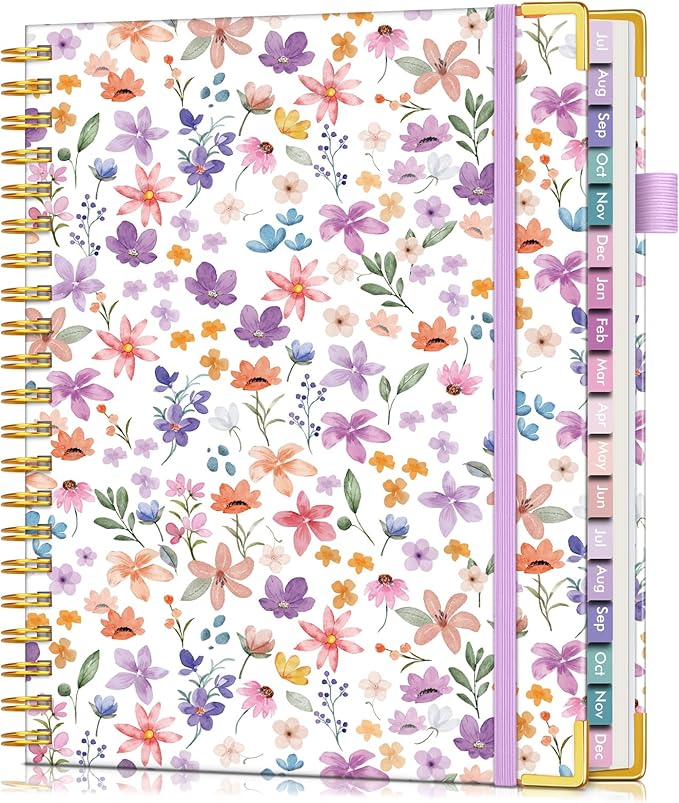 Academic Planner 2026-2027, 18 Months Weekly and Monthly Hardcover Planner, July 2026 - December 2027, 8.5" x 11" A4 Large Daily Calendar Planner Book with Tabs, Spiral College School Agenda Organizer for Student Teacher, Floral Purple